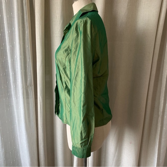 OLSEN SILK GREEN GOLD BUTTON DOWN BLOUSE S10 - Picture 8 of 8